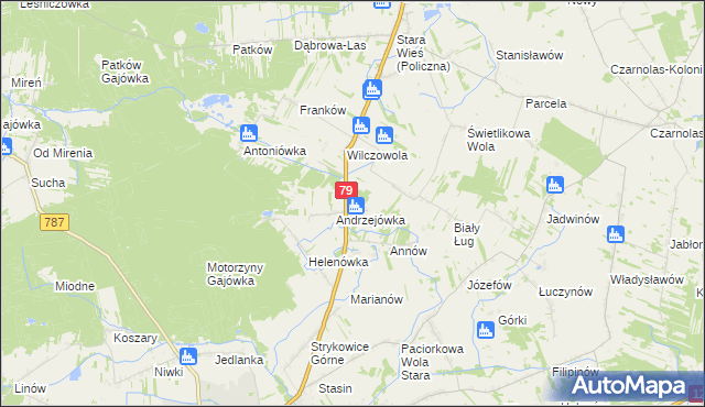 mapa Wojciechówka gmina Policzna, Wojciechówka gmina Policzna na mapie Targeo