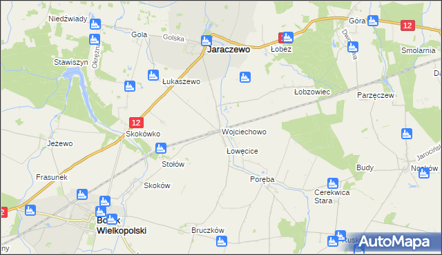 mapa Wojciechowo gmina Jaraczewo, Wojciechowo gmina Jaraczewo na mapie Targeo