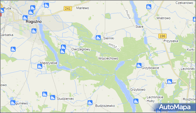 mapa Wojciechowo gmina Rogoźno, Wojciechowo gmina Rogoźno na mapie Targeo