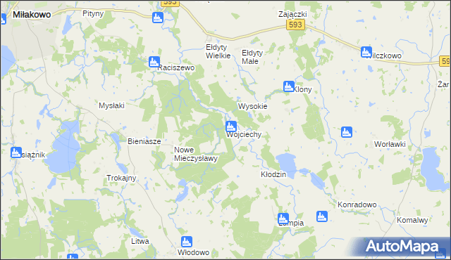 mapa Wojciechy gmina Miłakowo, Wojciechy gmina Miłakowo na mapie Targeo