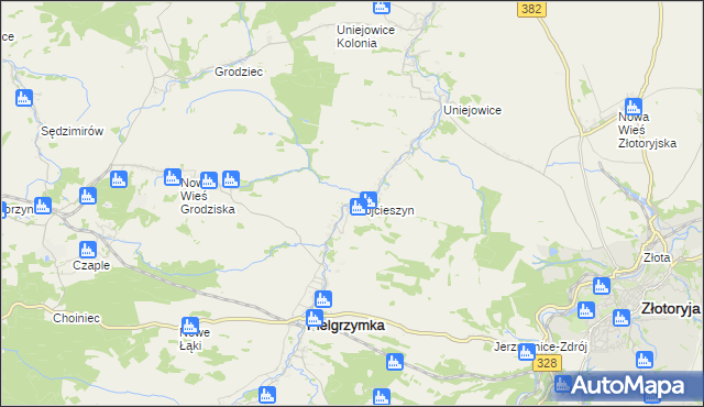 mapa Wojcieszyn gmina Pielgrzymka, Wojcieszyn gmina Pielgrzymka na mapie Targeo