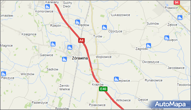 mapa Wojkowice gmina Żórawina, Wojkowice gmina Żórawina na mapie Targeo