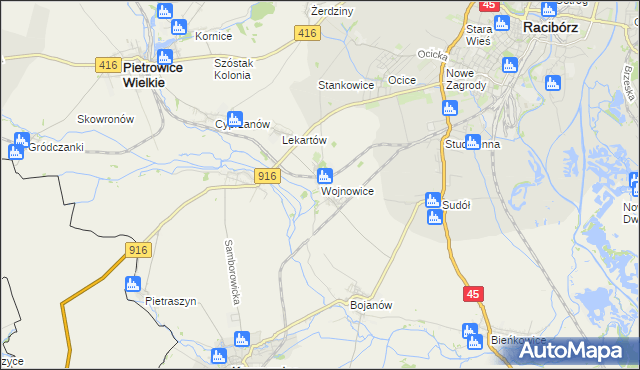 mapa Wojnowice gmina Krzanowice, Wojnowice gmina Krzanowice na mapie Targeo