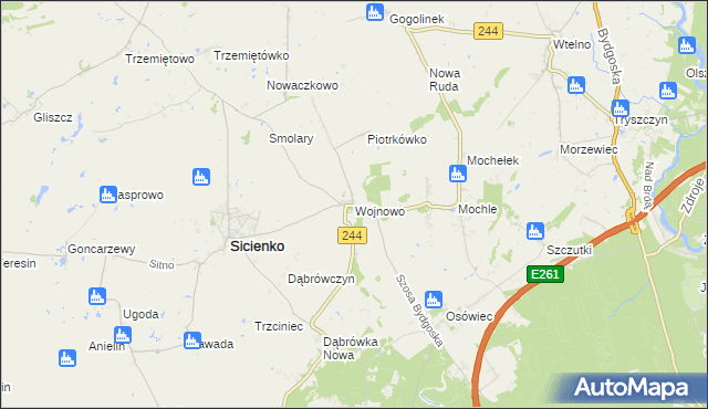 mapa Wojnowo gmina Sicienko, Wojnowo gmina Sicienko na mapie Targeo