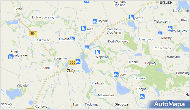 mapa Wojnowo gmina Zbójno, Wojnowo gmina Zbójno na mapie Targeo