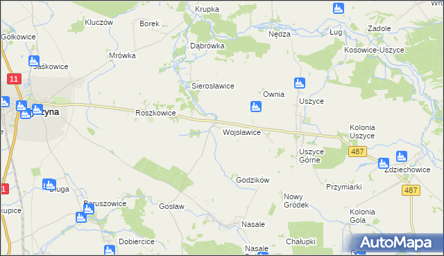 mapa Wojsławice gmina Byczyna, Wojsławice gmina Byczyna na mapie Targeo