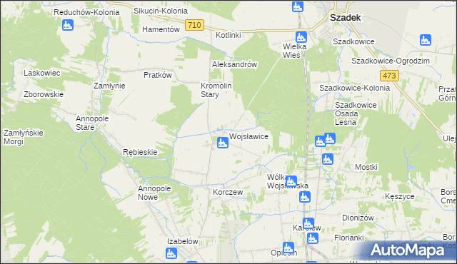 mapa Wojsławice gmina Zduńska Wola, Wojsławice gmina Zduńska Wola na mapie Targeo