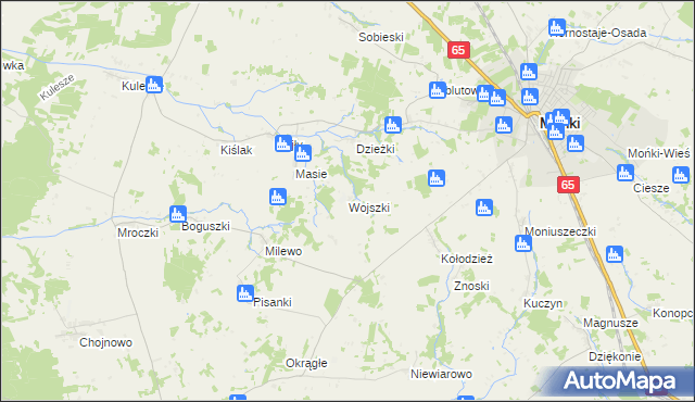 mapa Wojszki gmina Mońki, Wojszki gmina Mońki na mapie Targeo