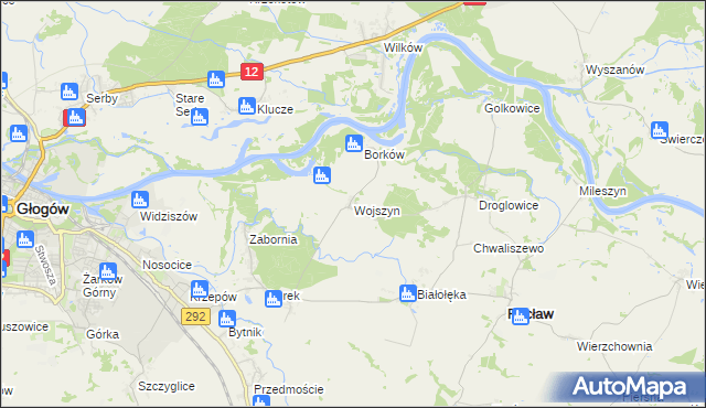 mapa Wojszyn gmina Pęcław, Wojszyn gmina Pęcław na mapie Targeo