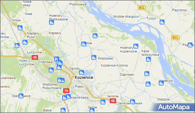 mapa Wójtostwo gmina Kozienice, Wójtostwo gmina Kozienice na mapie Targeo