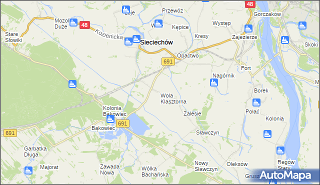 mapa Wola Klasztorna, Wola Klasztorna na mapie Targeo