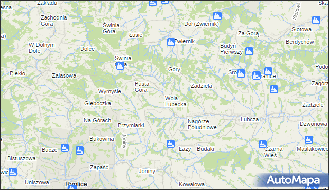mapa Wola Lubecka gmina Ryglice, Wola Lubecka gmina Ryglice na mapie Targeo