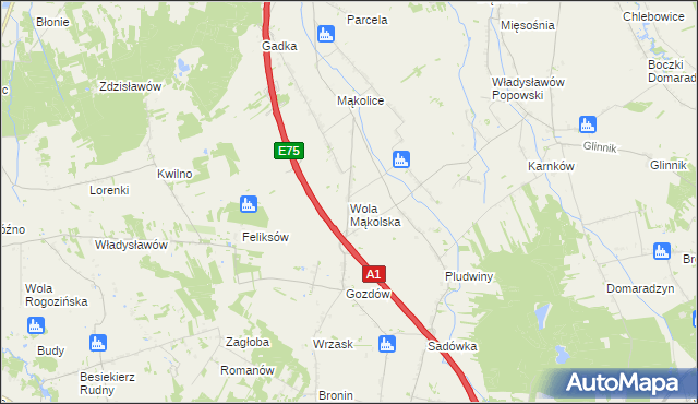 mapa Wola Mąkolska, Wola Mąkolska na mapie Targeo