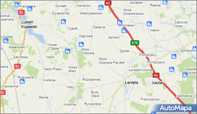 mapa Wola Olszowa-Parcele, Wola Olszowa-Parcele na mapie Targeo