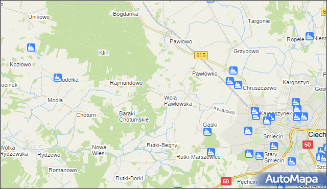 mapa Wola Pawłowska gmina Ciechanów, Wola Pawłowska gmina Ciechanów na mapie Targeo