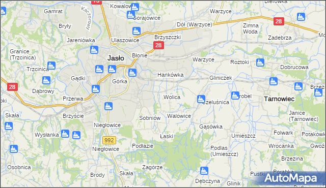 mapa Wolica gmina Jasło, Wolica gmina Jasło na mapie Targeo