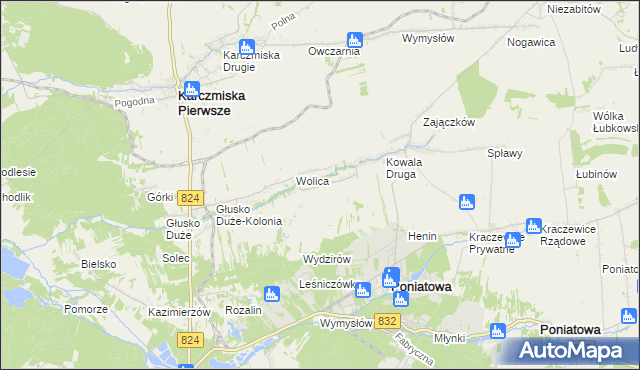 mapa Wolica-Kolonia gmina Karczmiska, Wolica-Kolonia gmina Karczmiska na mapie Targeo