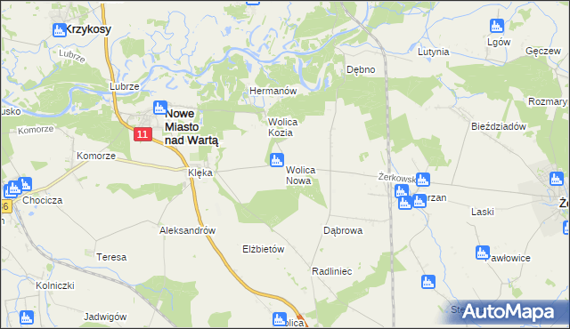 mapa Wolica Nowa gmina Nowe Miasto nad Wartą, Wolica Nowa gmina Nowe Miasto nad Wartą na mapie Targeo