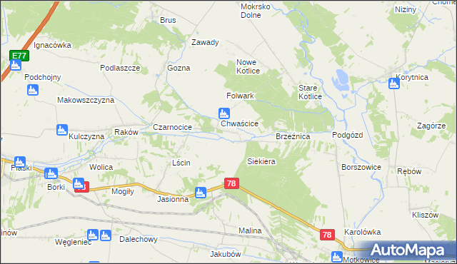 mapa Wólka gmina Jędrzejów, Wólka gmina Jędrzejów na mapie Targeo