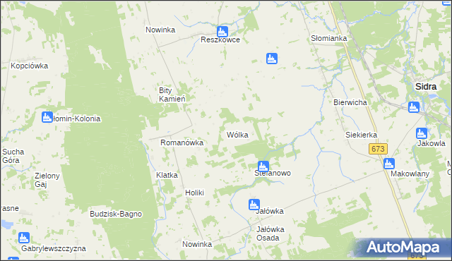 mapa Wólka gmina Sidra, Wólka gmina Sidra na mapie Targeo