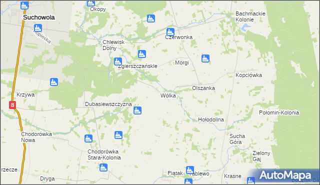 mapa Wólka gmina Suchowola, Wólka gmina Suchowola na mapie Targeo