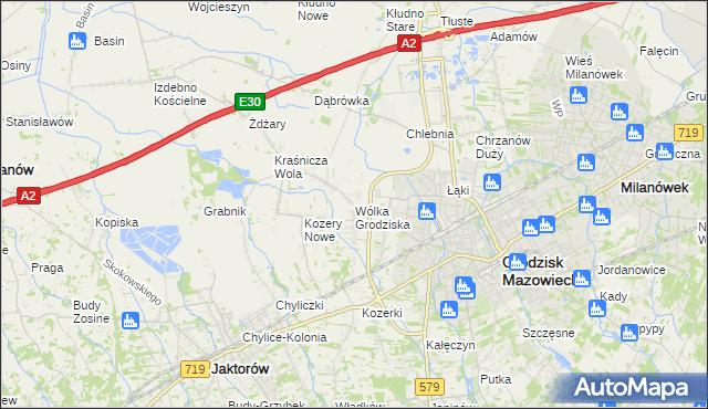 mapa Wólka Grodziska gmina Grodzisk Mazowiecki, Wólka Grodziska gmina Grodzisk Mazowiecki na mapie Targeo