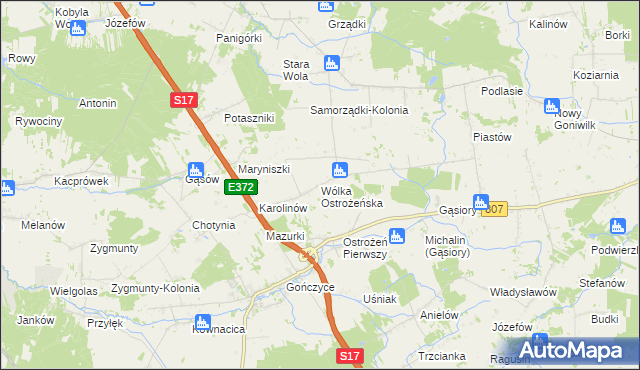 mapa Wólka Ostrożeńska, Wólka Ostrożeńska na mapie Targeo