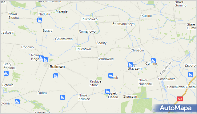 mapa Worowice gmina Bulkowo, Worowice gmina Bulkowo na mapie Targeo