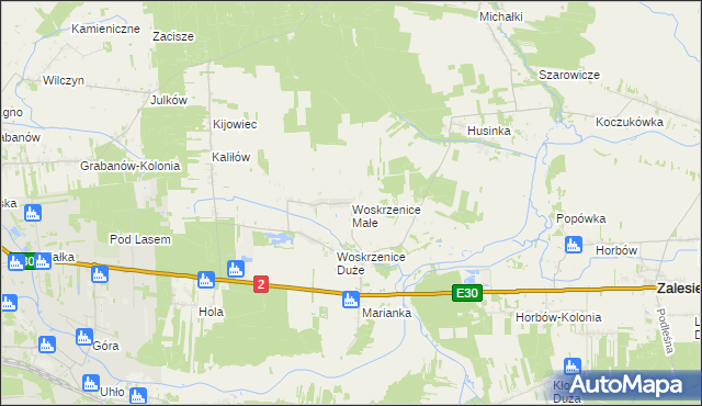 mapa Woskrzenice Małe, Woskrzenice Małe na mapie Targeo