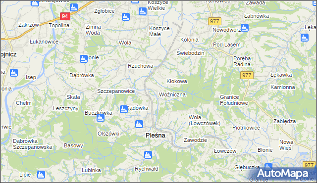 mapa Woźniczna, Woźniczna na mapie Targeo