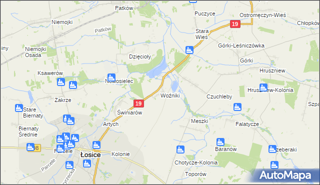 mapa Woźniki gmina Łosice, Woźniki gmina Łosice na mapie Targeo