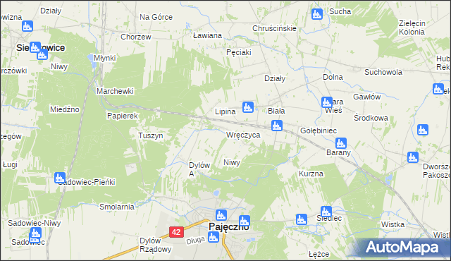 mapa Wręczyca gmina Pajęczno, Wręczyca gmina Pajęczno na mapie Targeo