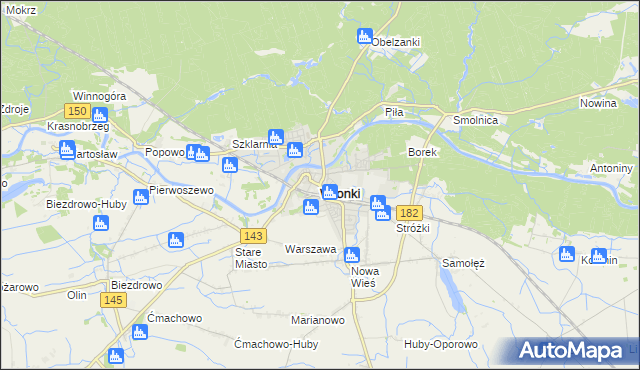 mapa Wronki powiat szamotulski, Wronki powiat szamotulski na mapie Targeo