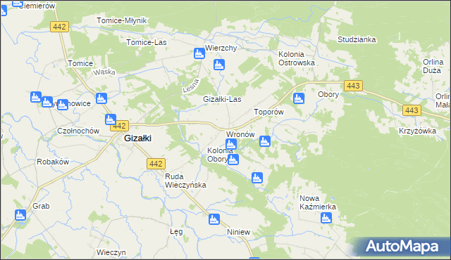 mapa Wronów gmina Gizałki, Wronów gmina Gizałki na mapie Targeo