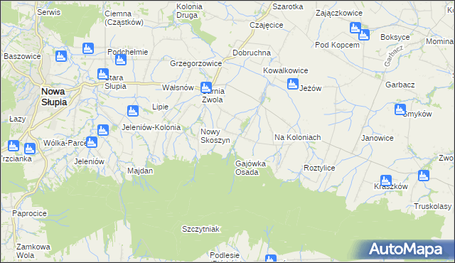 mapa Wronów gmina Waśniów, Wronów gmina Waśniów na mapie Targeo