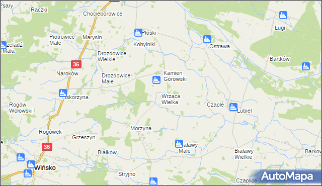 mapa Wrząca Wielka gmina Wąsosz, Wrząca Wielka gmina Wąsosz na mapie Targeo