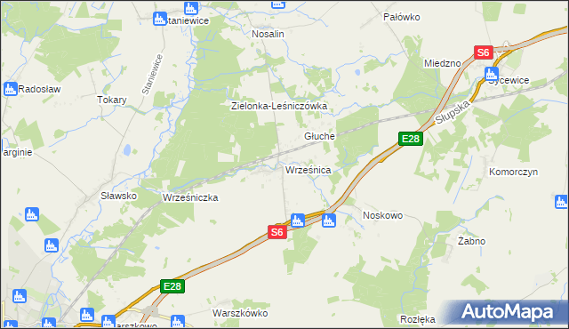 mapa Wrześnica gmina Sławno, Wrześnica gmina Sławno na mapie Targeo