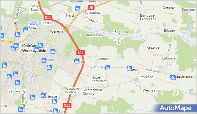 mapa Wtórek gmina Ostrów Wielkopolski, Wtórek gmina Ostrów Wielkopolski na mapie Targeo