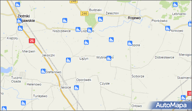 mapa Wybranowo gmina Rojewo, Wybranowo gmina Rojewo na mapie Targeo
