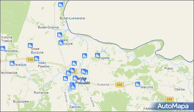 mapa Wygoda gmina Janów Podlaski, Wygoda gmina Janów Podlaski na mapie Targeo