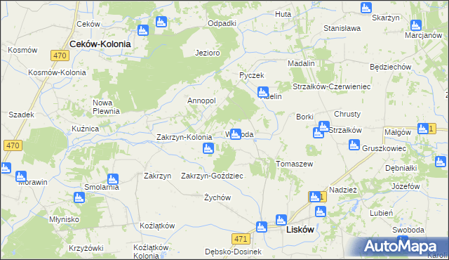 mapa Wygoda gmina Lisków, Wygoda gmina Lisków na mapie Targeo