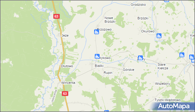 mapa Wykowo gmina Kolno, Wykowo gmina Kolno na mapie Targeo