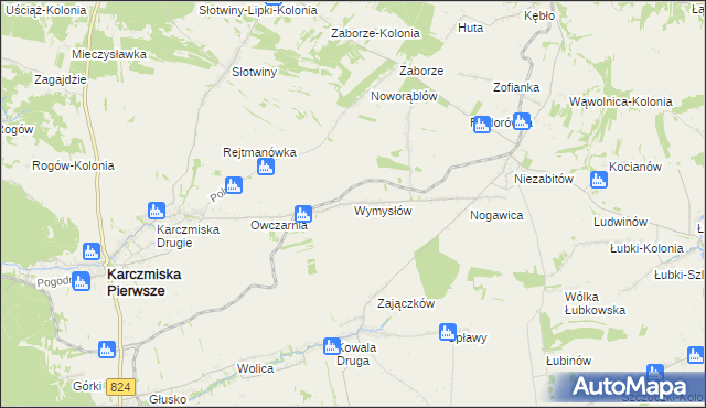 mapa Wymysłów gmina Karczmiska, Wymysłów gmina Karczmiska na mapie Targeo