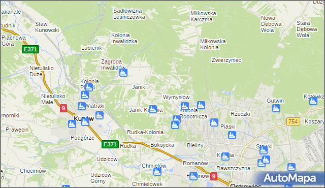 mapa Wymysłów gmina Kunów, Wymysłów gmina Kunów na mapie Targeo