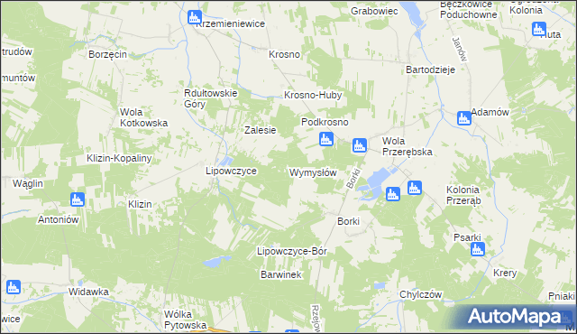 mapa Wymysłów gmina Masłowice, Wymysłów gmina Masłowice na mapie Targeo