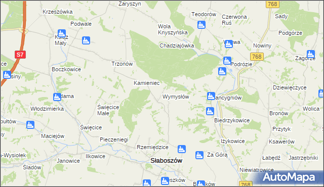 mapa Wymysłów gmina Słaboszów, Wymysłów gmina Słaboszów na mapie Targeo