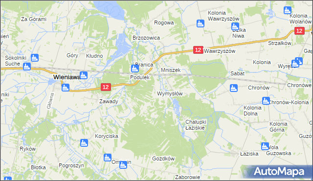 mapa Wymysłów gmina Wolanów, Wymysłów gmina Wolanów na mapie Targeo