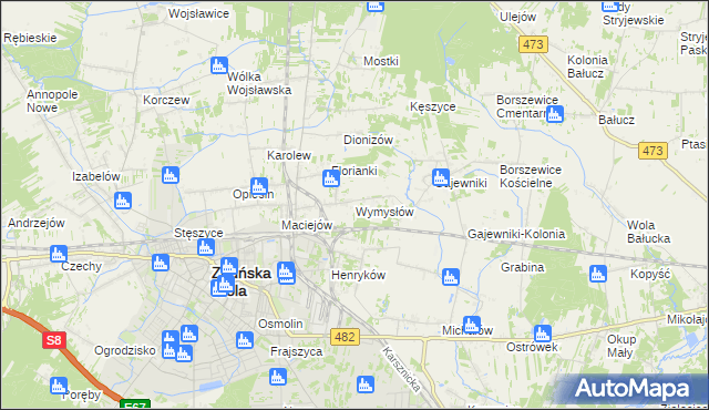 mapa Wymysłów gmina Zduńska Wola, Wymysłów gmina Zduńska Wola na mapie Targeo