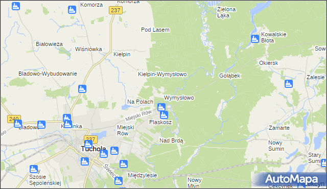 mapa Wymysłowo gmina Tuchola, Wymysłowo gmina Tuchola na mapie Targeo