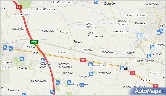 mapa Wyrów gmina Bedlno, Wyrów gmina Bedlno na mapie Targeo